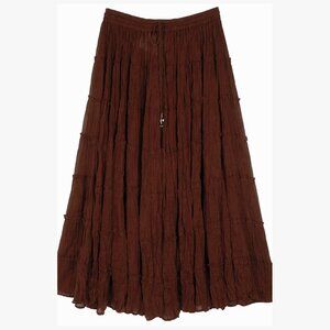 Dark Chocolate Brown Boho Broomstick Gypsy Seven Tiered Full Cotton Skirt